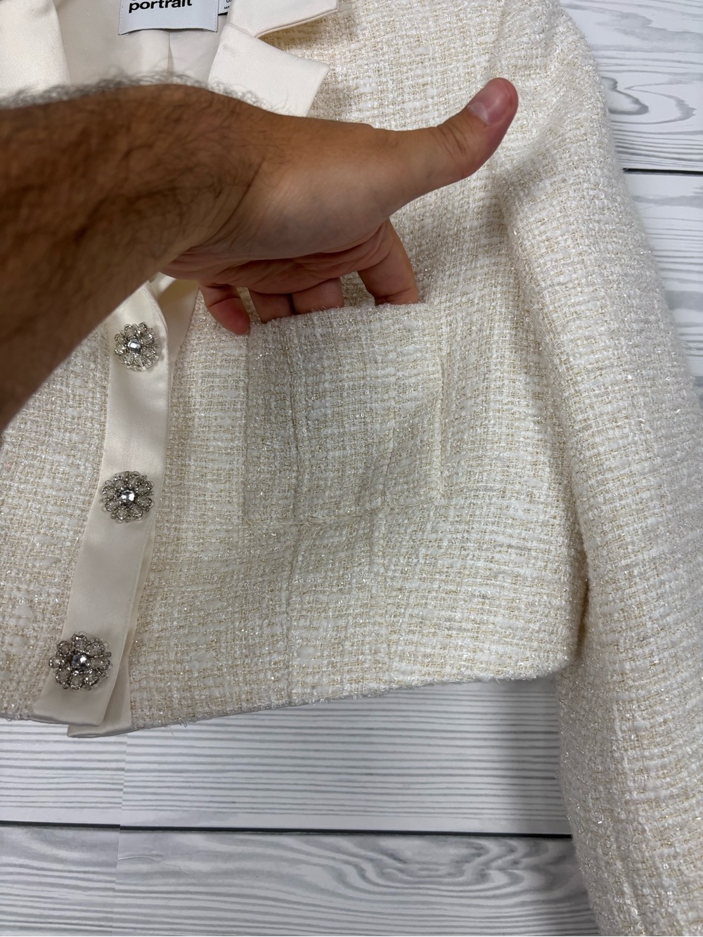 Self-Portrait white Boucle knit cropped blazer jacket size 6 - Picture 8 of 13